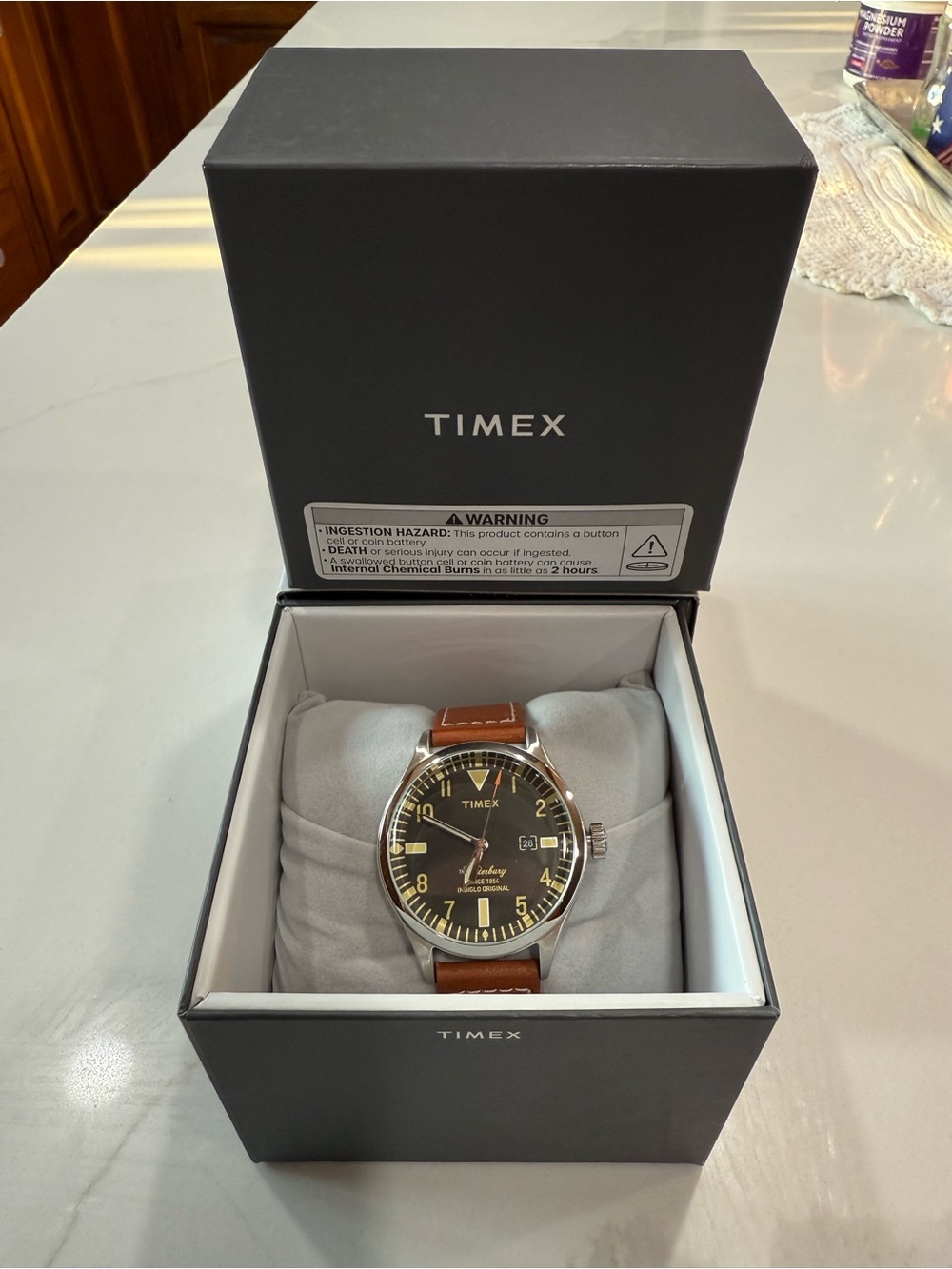 Timex Waterbury Heritage Men's Black Dial Indiglo Brown Leather Watch TW2P84000